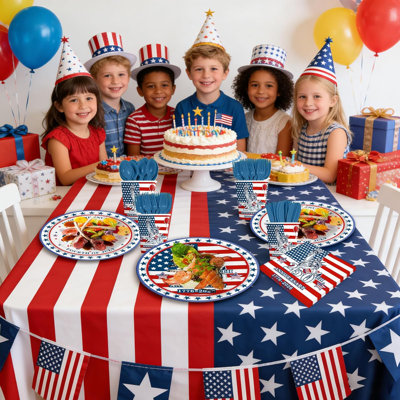 Ensemble de fournitures de fête 140 pièces pour le 4 juillet pour 20 invités, trousse de couverts pour assiettes en papier drapeau américain, décorations pour la fête de l’Indépendence, vaisselle pour la fête des anciens