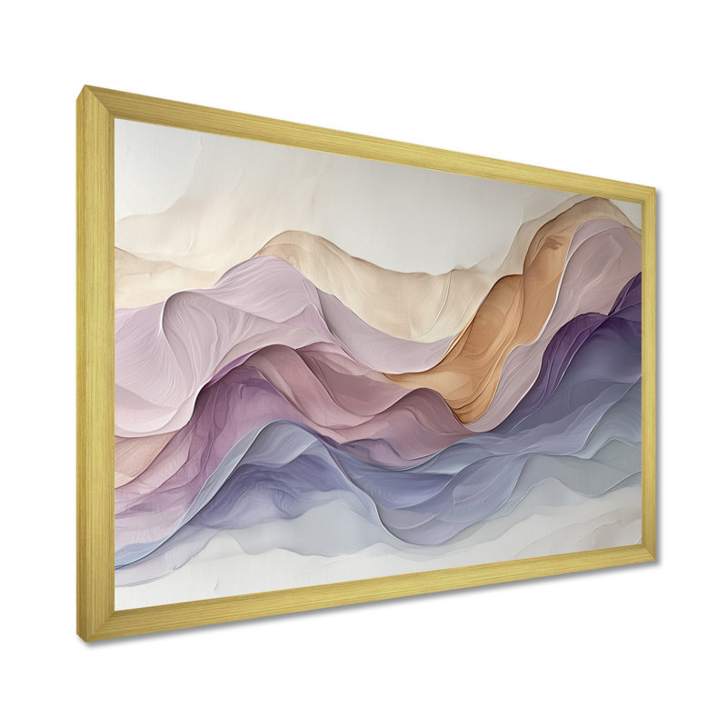 «Lavender Soft Tones», impression numérique sur toile à encre liquide abstraite, H 34 po x l 44 po, Avec cadre, Doré