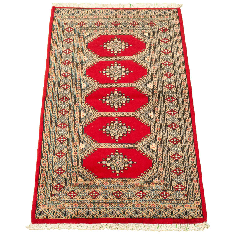 Tapis en laine rouge/brun 3 pi x 5 pi 4 po à la main one-of-kind-noué la 2010 bokhara Belluno
