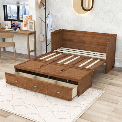 Grand lit escamotable avec station de charge USB et tiroirs