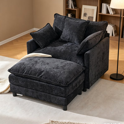 Fauteuil d'appoint surdimensionné avec repose-pieds, canapé-lit simple en nuage de chenille rembourré avec coussins pour le salon