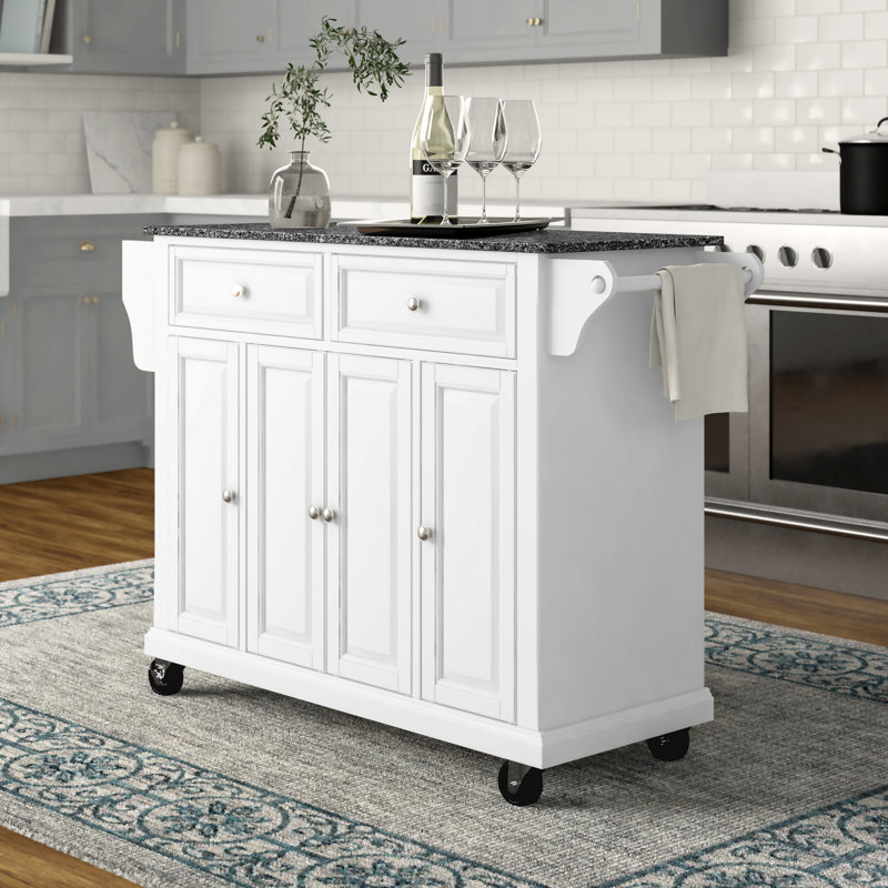 Monty Granite Top Kitchen Island, White, Gray
