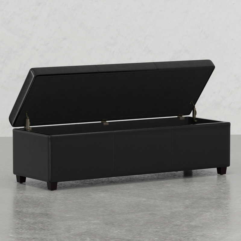 Très grand banc de rangement avec repose-pieds Lincoln, Noir