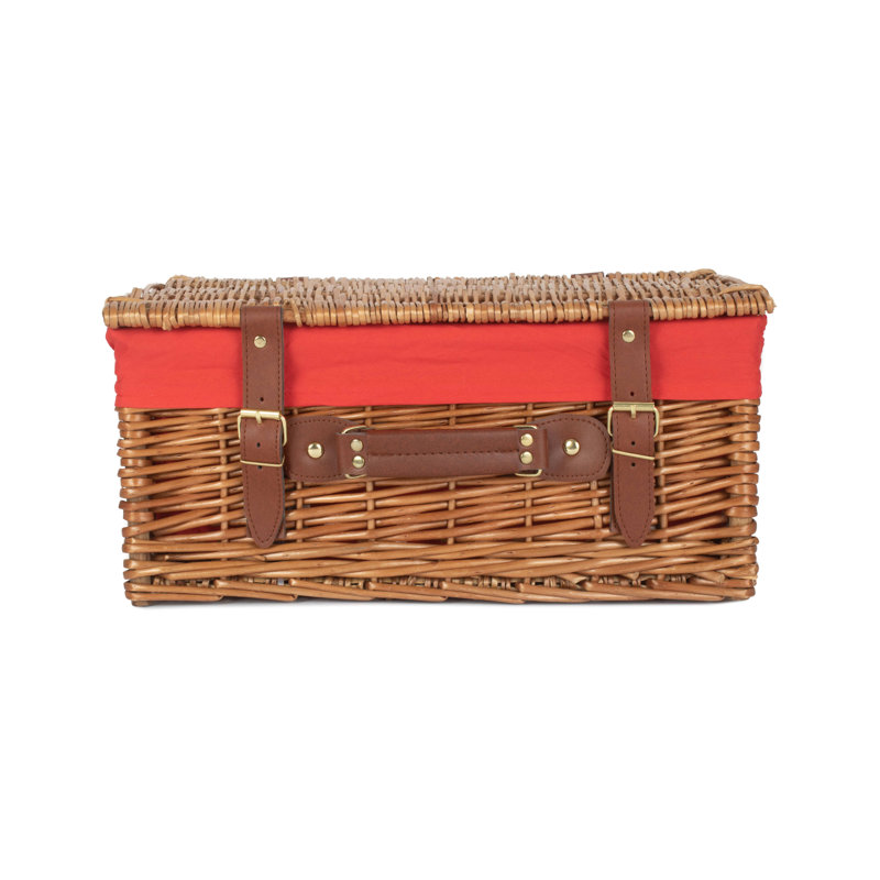 Wicker Hamper Basket with Lining, Light Steamed/Red, 19cm H x 41cm W x 30cm