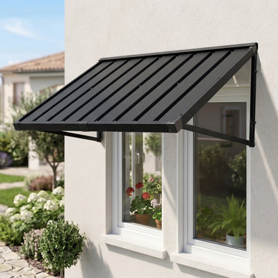 Powder-coated Metal Frame Standing Seam Fixed Window Awning All Weather Protection Door Canopy for Entrance, Windows, Porches, Balconies
