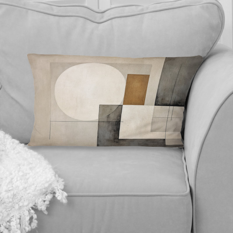 Coussin décoratif à imprimé abstrait suprématisme beige et brun