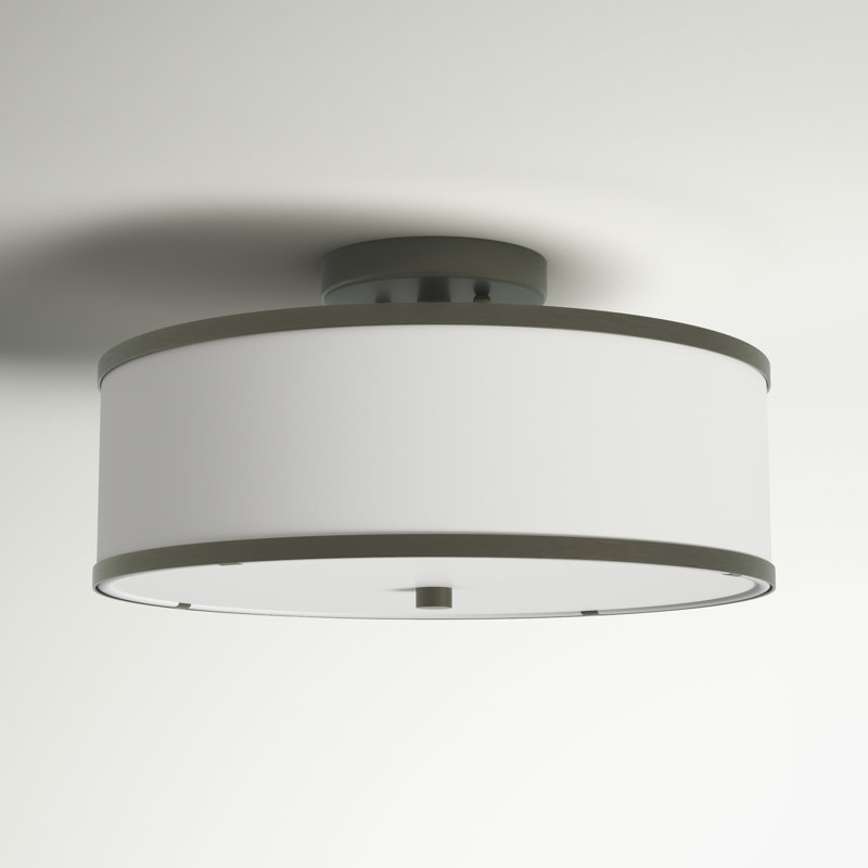Plafonnier semi-encastré 2 lumières 13 po Berthine, Bronze, H 8 po x l 18 po x P 18 po, Blanc cassé