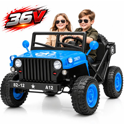 36V Military Style Off-Road Jeep Kids Ride-On Toy Car, Rugged 4-Wheel Outdoor Vehicle With Oversized Tires, Realistic Army Design