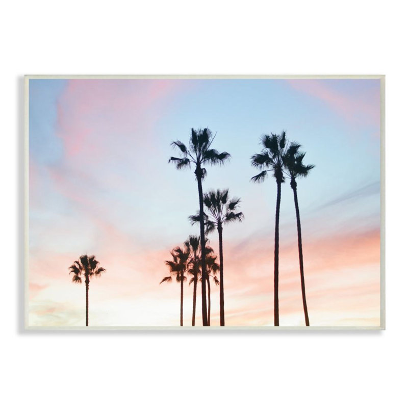 Coucher de soleil avec des silhouettes de palmiers - reproduction d'art, Plaque murale, H 19 po x l 13 po