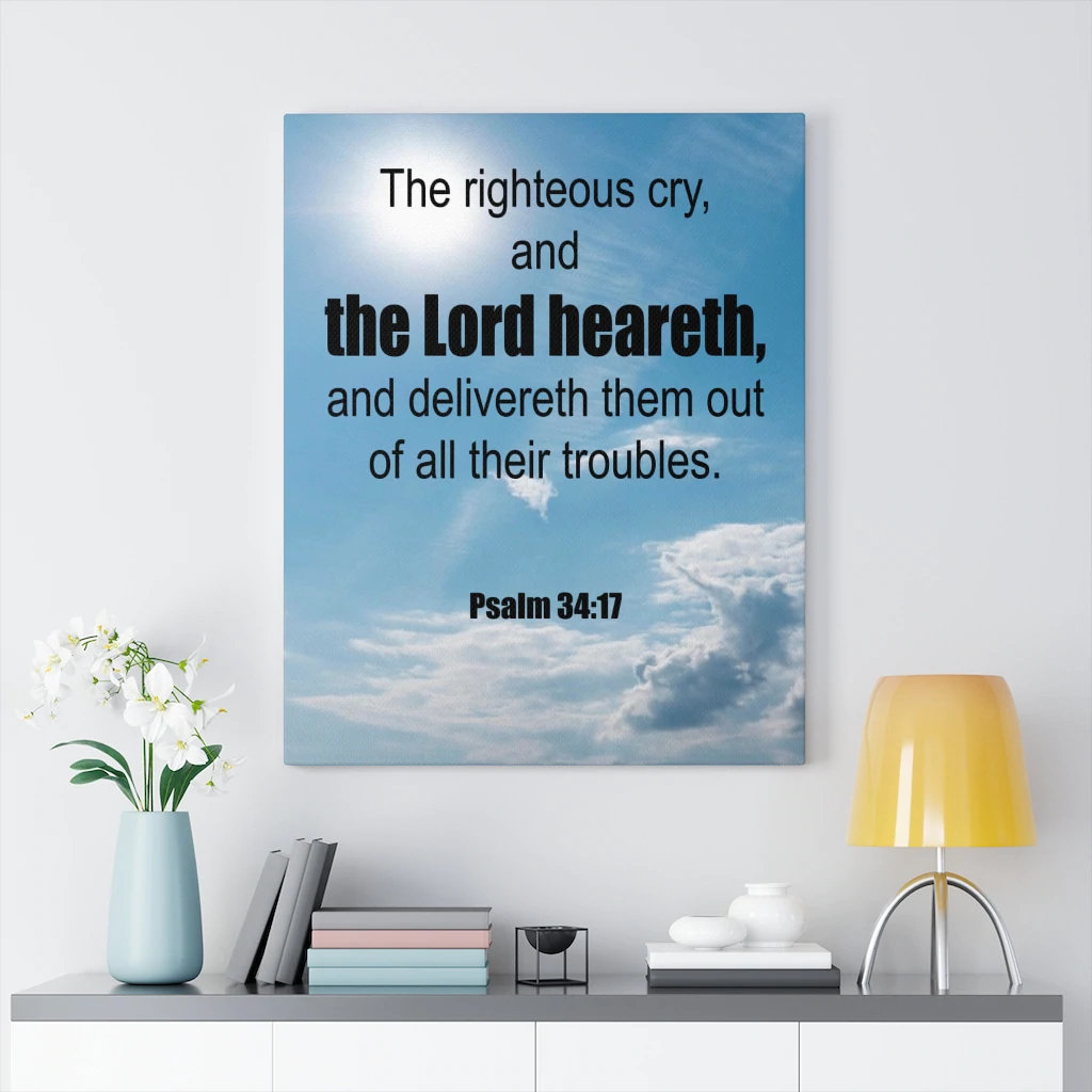 Blue Elephant The Righteous Cry Psalm 34:17 - Wrapped Canvas Typography ...