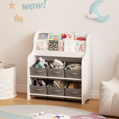 Bibliothèque pour enfants avec 6 bacs de rangement en tissu, étagère de présentation à 3 niveaux, organisateur de jouets multifonctionnel pour chambre de bébé