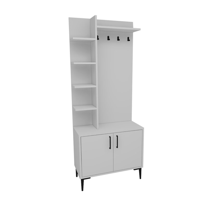 Maddyson Hall Tree 74.4cm Wide with Shoe Storage, White
