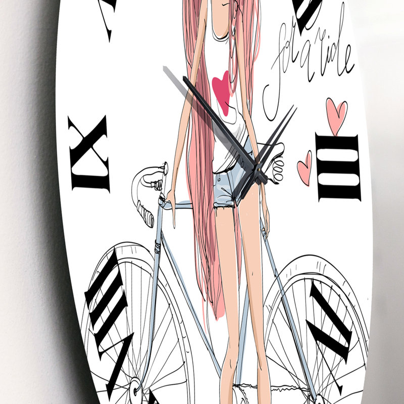 Young Girl With Bicycle - Children's Art Wall Clock, 23" H x 23" W x 1" D