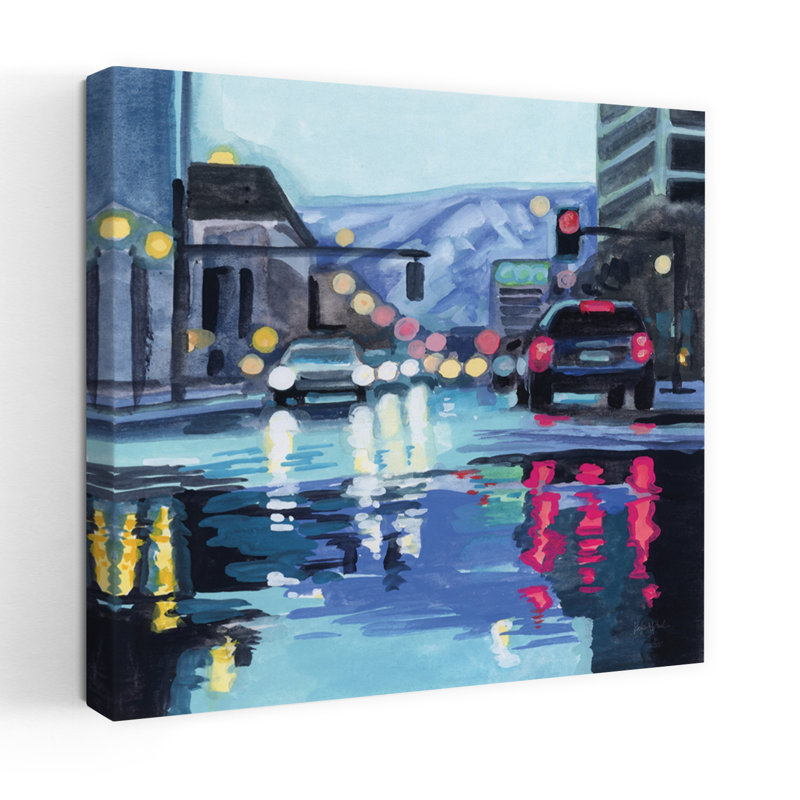 Art contemporain Rainy Road, H 18 po x l 18 po