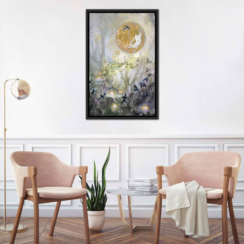 «Moongazing» par Stephanie Law - reproduction d'art, H 26 po x l 18 po x 1,5 po, Toile avec cadre noir patiné