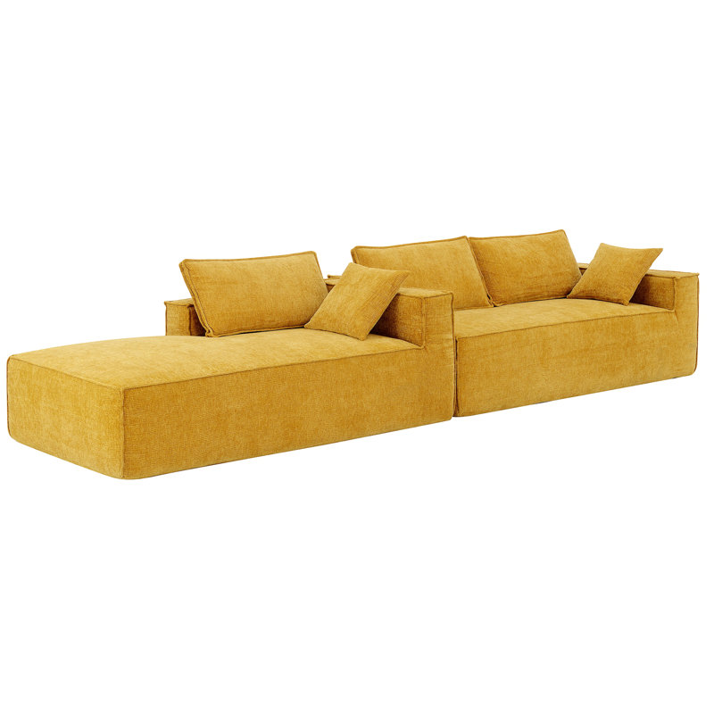 Amariee Boneless 111.5"W 2-Piece Chenille Sectional Sofa Sleeper with Chaise, Yellow Chenille