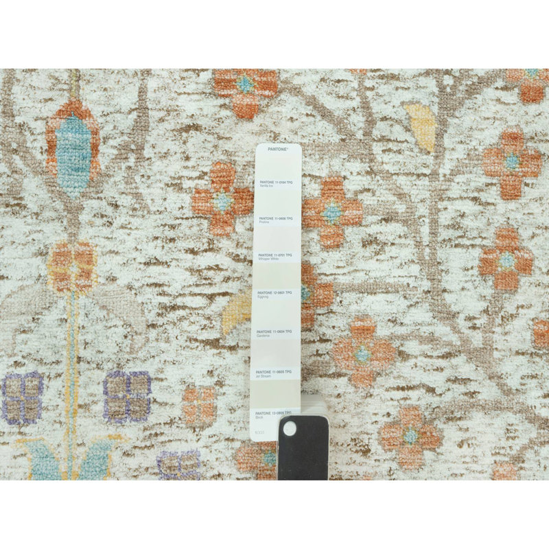 Tapis motif vase en soie noué à la main 11 pi 8 po x 15 pi beige 594FA6034CAA48FEB68F6839F15230F3
