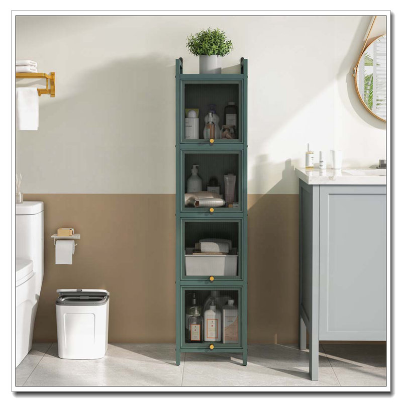 Armoire de rangement à 4 niveaux avec porte en verre, Vert foncé