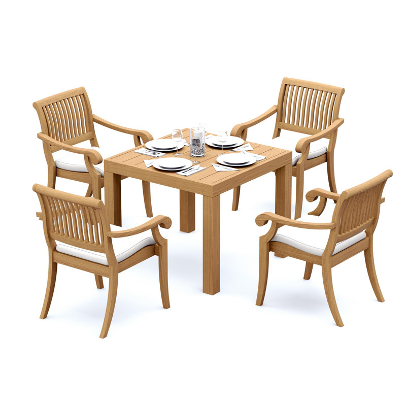 2 Seats 3 Pcs Grade-A Teak Wood Dining Set: 36" Square Table And 2 Arbor Stacking Arm Chairs #11AB0802, 4