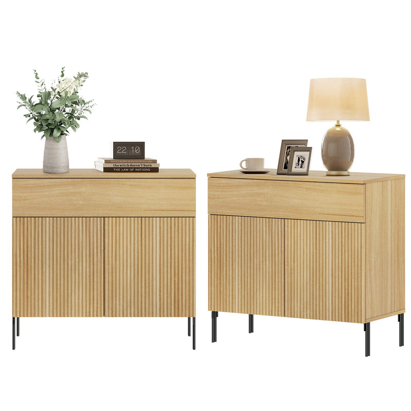 Union Rustic Modern Minimalist Nightstand Set Of 2, Wood End Table,Reeded Design Bedside Table For Bedroom, Living Room,Entryway