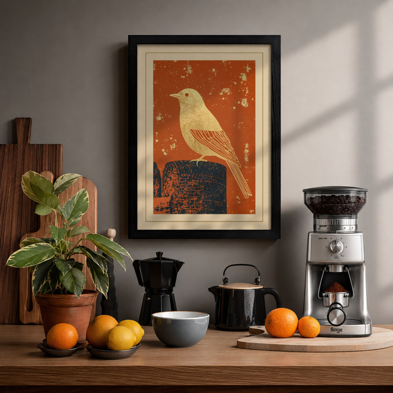Perched Bird Study Japandi - Print, A1 - 84.1 x 59.4 cm, Black