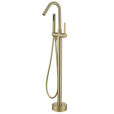 Robinet de baignoire autoportant 45,28 ", robinets de douche à fixation au sol à bec pivotant avec robinets de douche à main