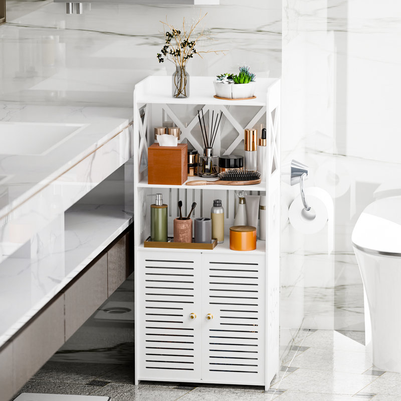 Armoire de rangement de salle de bain, armoire de salle de bain autoportante avec rangement ouvert, armoire de cuisine avec portes, armoire de plancher de salle de bain avec porte et tablettes (blanc)