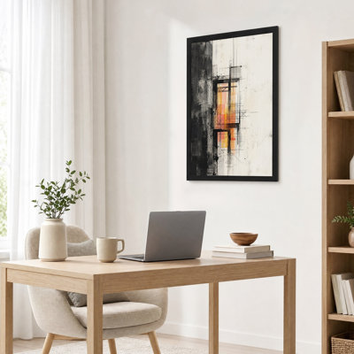 Tableau mural sur toile à grille géométrique orange sur fond noir et blanc