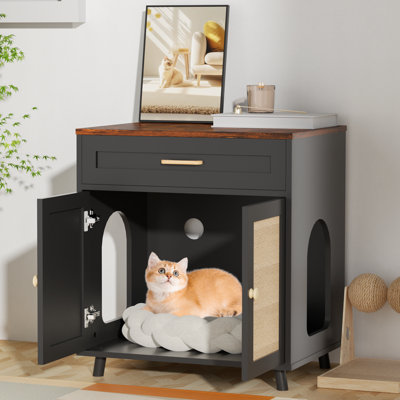 Enceinte de lit pour chat moderne en bois 23,6 po Tucker Murphy Pet ™ avec tiroir, noir