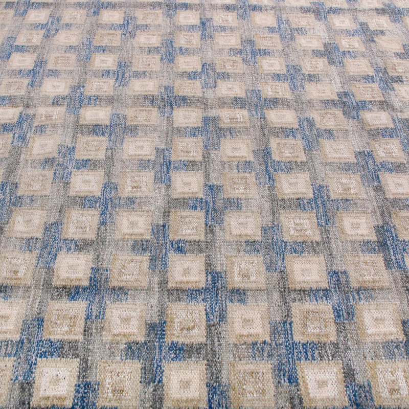 Rug & Kilim’S Scandinavian Rug In Gray And Blue Geometric Pattern, Rectangle 10' x 14'