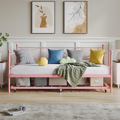 Lit de jour simple avec lit gigogne, structure de lit de jour escamotable moderne avec support en lattes d'acier, canapé-lit gigogne peu encombrant