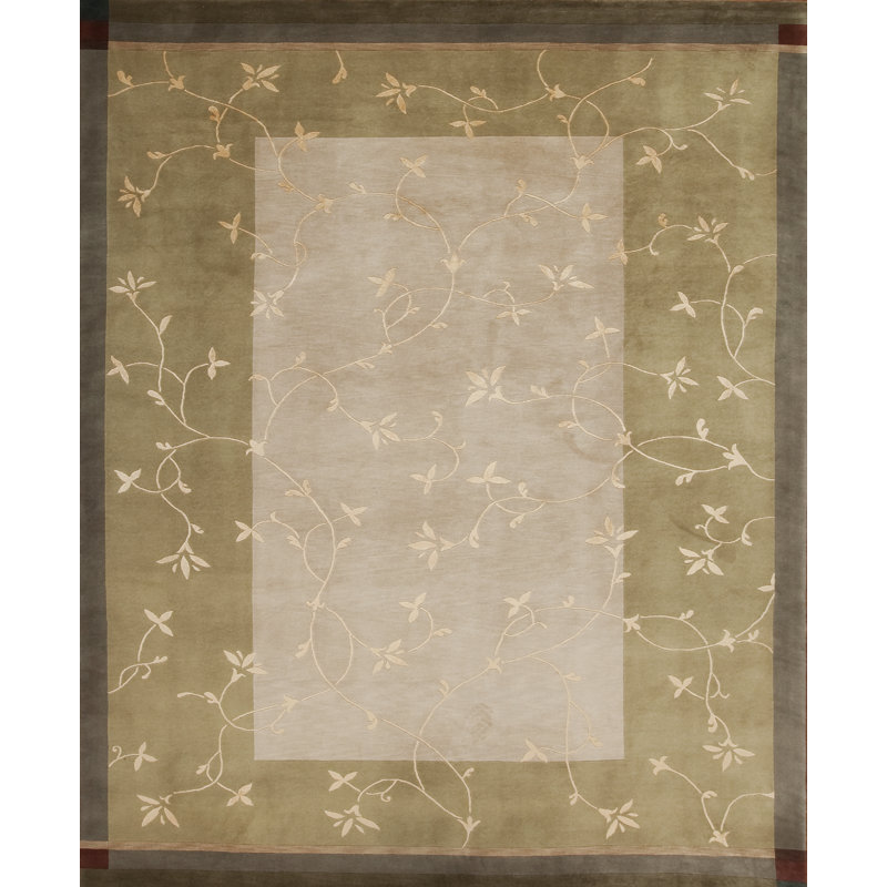 Tapis floral président noué à la main beige, Rectangle de 10 pi x 14 pi
