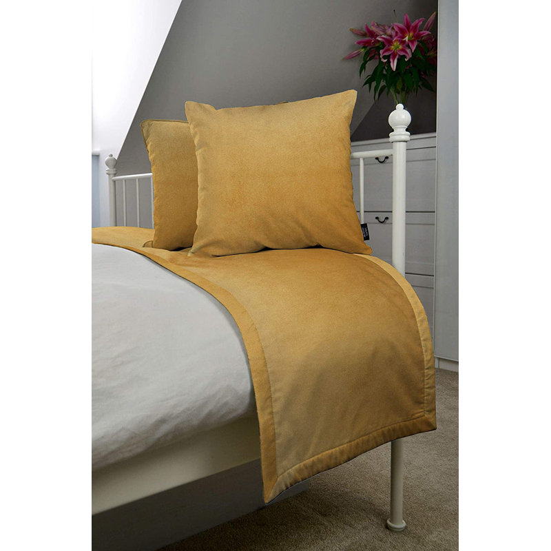 Emma-Louise Velvet Solid Colour Bedspread with Pillow Shams Included, Ochre Yellow
