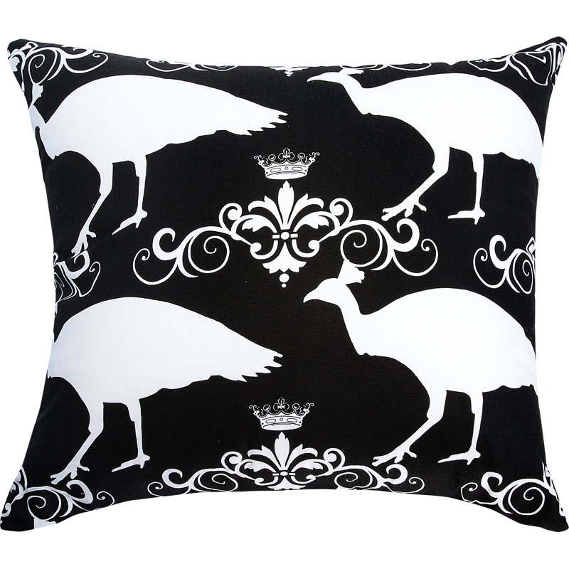 Black and White Embroidered Peacock Accent Pillow Set, 20"