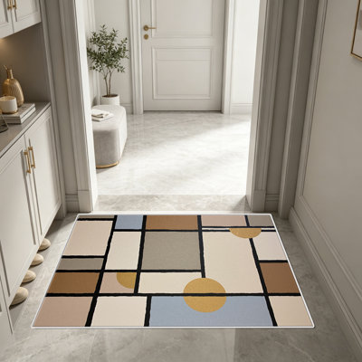 Tapis beige à motif de grille d'or de 1 pièce, tapis décoratif polyvalent et élégant, facile à nettoyer et à entretenir, meuble idéal pour la chambre à coucher, le salon, le couloir, le vestibule, le dortoir et le bureau afin de rafraîchir l'ambiance intérieure de votre maison