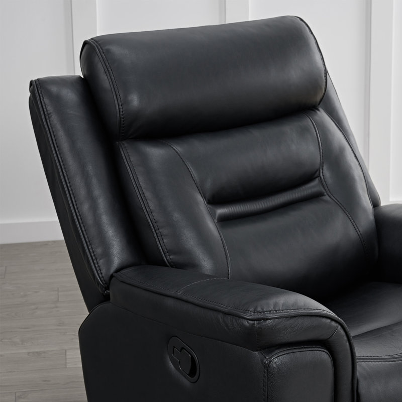 Puspha 37'' W Modern Vegan Leather Swivel Manual Recliner, Black Faux Leather