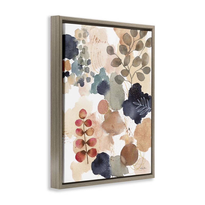 Collage abstrait de forme botanique, Cadre flottant orme Montalcino, H 31 po x l 25 po