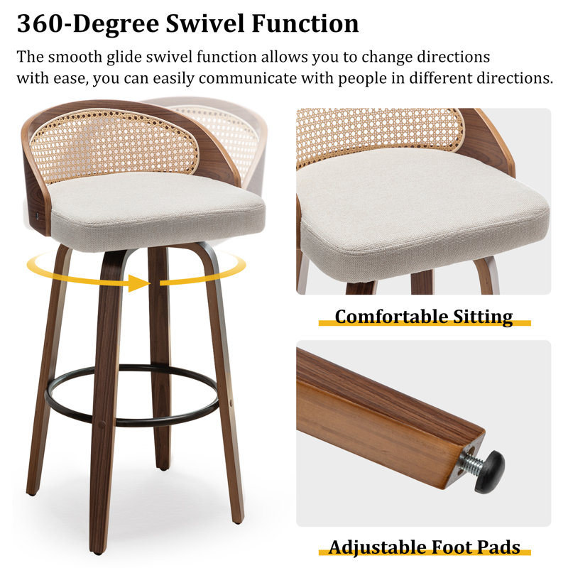 Drees Swivel Linen Fabric Counter Stool & Bar Stool, 26", Beige