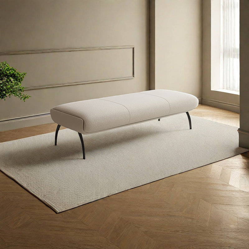 Banc rembourré Tabathe Sherpa, H 17,71 po x l 59,05 po x P 17,71 po, Blanc cassé