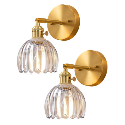 Brass Gold Wall Sconces  180° Adjustable Tulip Glass Wall Lamps