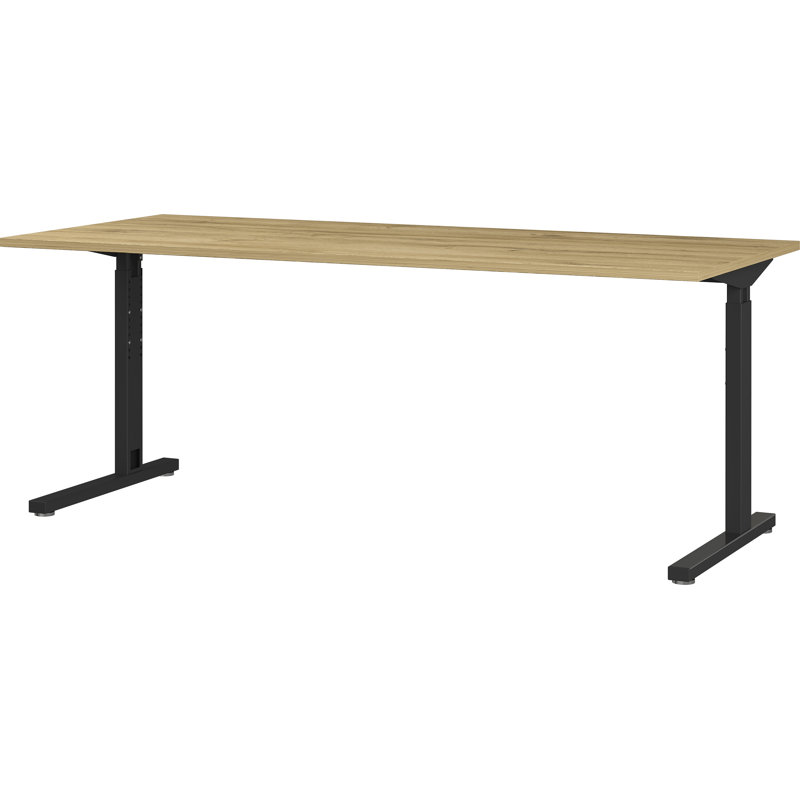 Chien Metal Base Executive Desk, Oak/Black, 80cm H x 180cm W x 80cm D