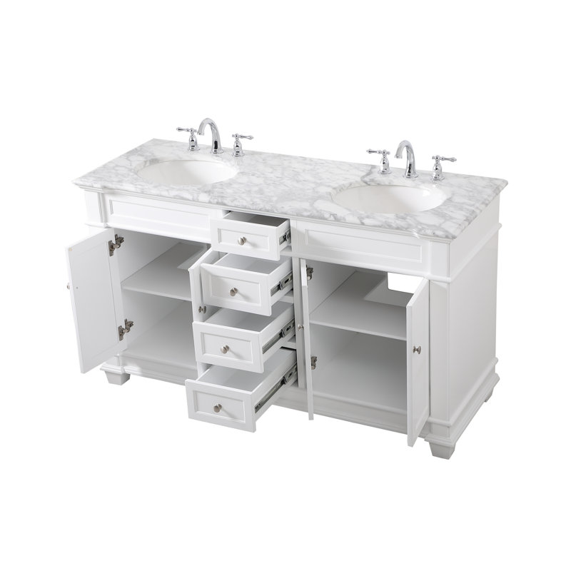 Ensemble de meuble-lavabo double 60 po Lydie, Blanc, Cararra blanc