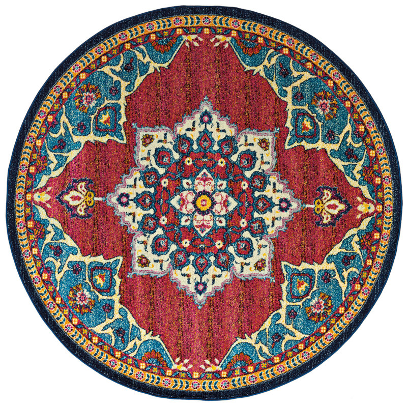 Tapis oriental bleu / rouge Oriental, Rond 7 pi 10 po