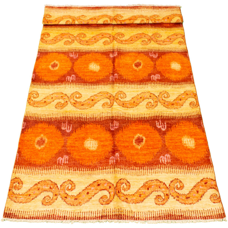 Tapis unique en laine noué à la main nouvel âge Shalimar orange de 5 pi 10 po x 11 pi 10 po