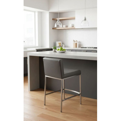 Barbosa 26-Inch White Upholstered Counter Stool with Stainless Steel Frame
