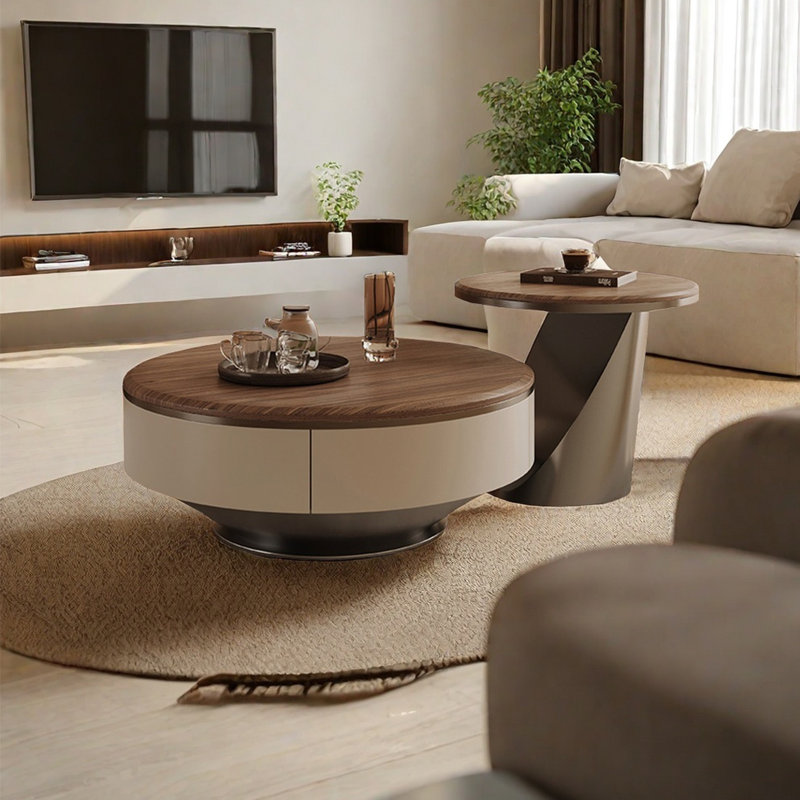 Simple modern round walnut tea table