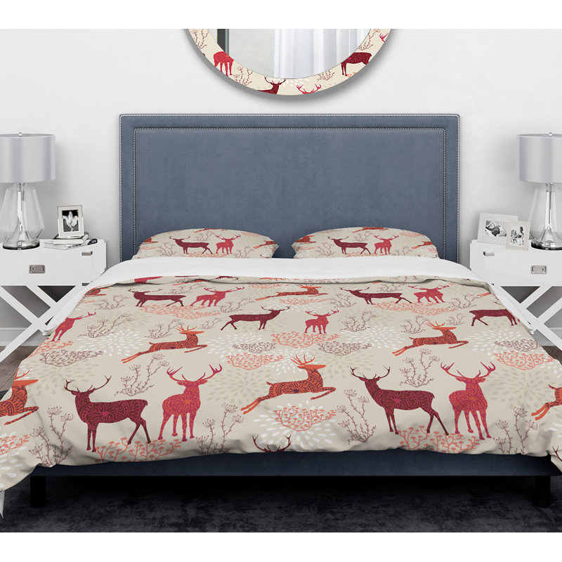 Ensemble de housse de couette Designart Christmas Deers, Housse de couette très grand + 2 taies décoratives