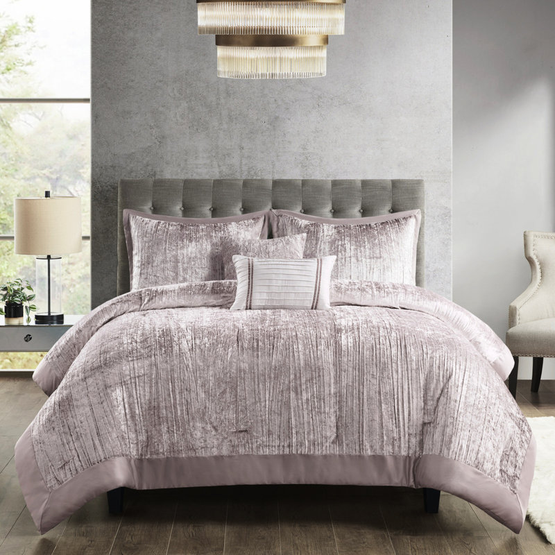 Très grand édredon en velours froissé de couleur très grand 5 pièces - Comprend un édredon, des taies décoratives, des coussins décoratifs, un design, lavable en machine pour les lits
