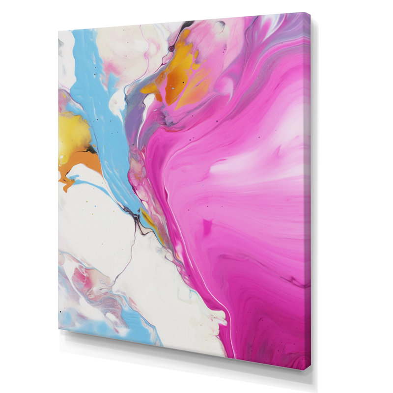 Rose fuchsia et illusions fluides bleu clair II, Toile tendue, H 32 po x l 16 po x P 1 po