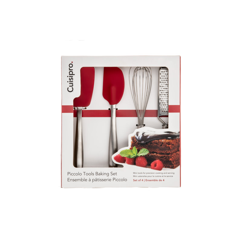 4 Piece  Cuisipro Piccolo Tools, Mini Baking Set, Red, Silicone, Ergonomic Stainless Steel Handles